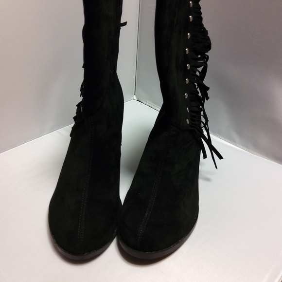 Black Stud-Accent Fringe Ankle Boot - Picture 3 of 11